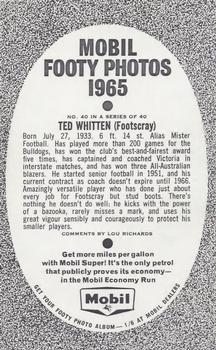 1965 Mobil Footy Photos VFL #40 Ted Whitten Sr. Back